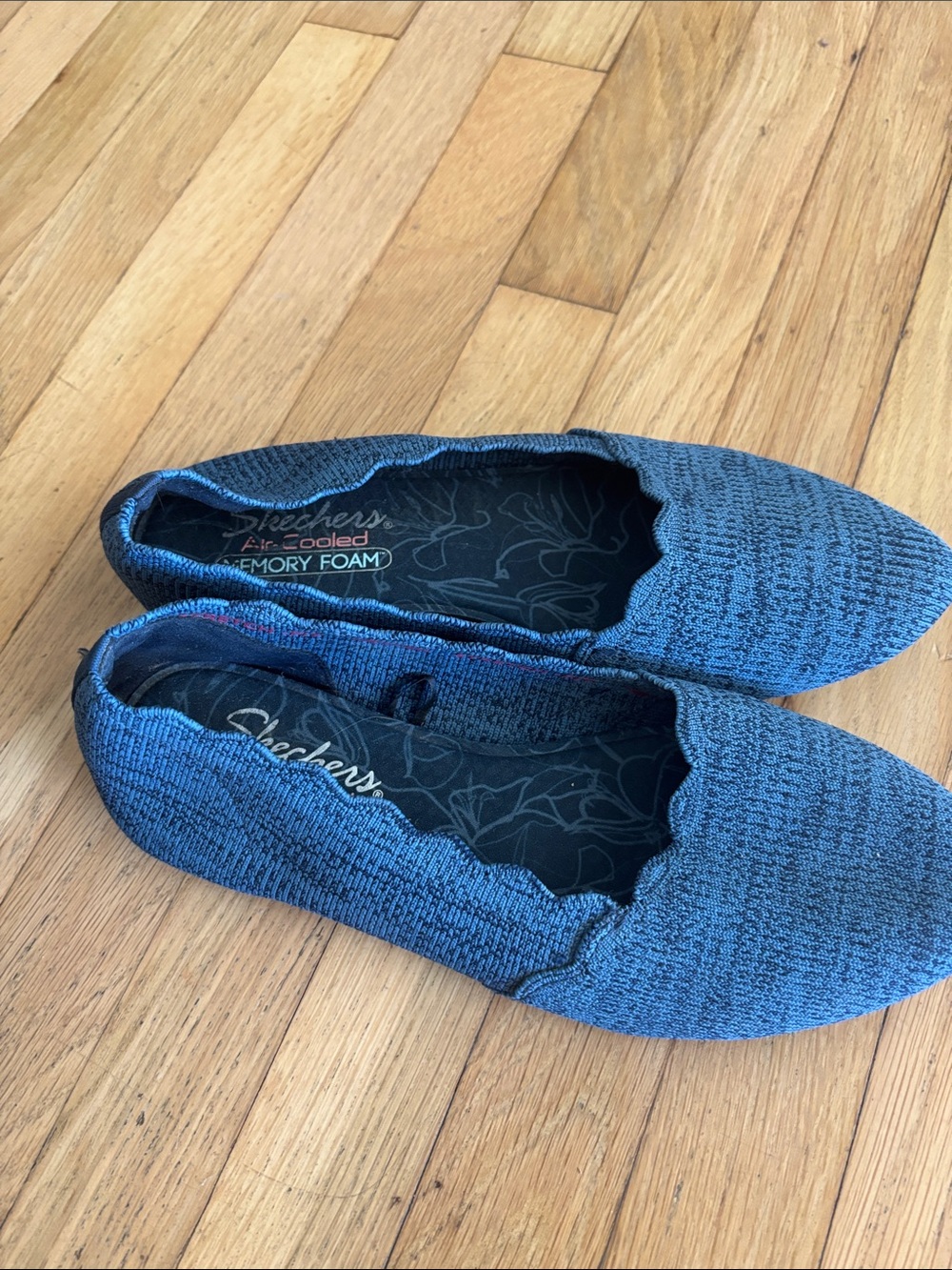 Skechers Women's Blue Knit Slip-On Flats with Memory Foam